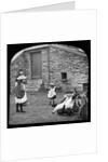 Victorian Children and Woman Feeding Hens on a Farm, Isle of Man by George Bellett Cowen